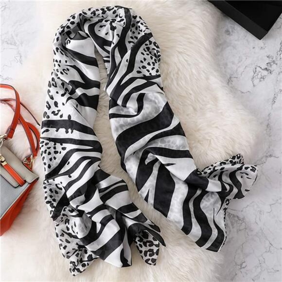 Satin Scarf Fashion Lightweight Black Leopard